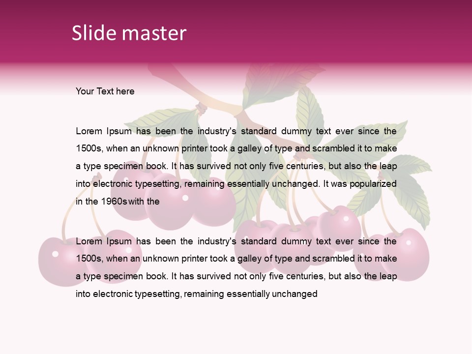 A Bunch Of Cherries On A Branch With Leaves PowerPoint Template