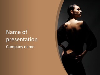 A Woman In A Black Dress With Her Hands On Her Hips PowerPoint Template