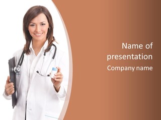 A Woman Doctor With A Stethoscope In Her Hand PowerPoint Template