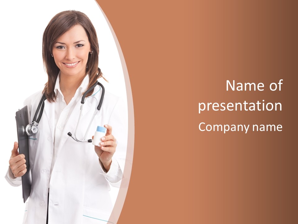 A Woman Doctor With A Stethoscope In Her Hand PowerPoint Template