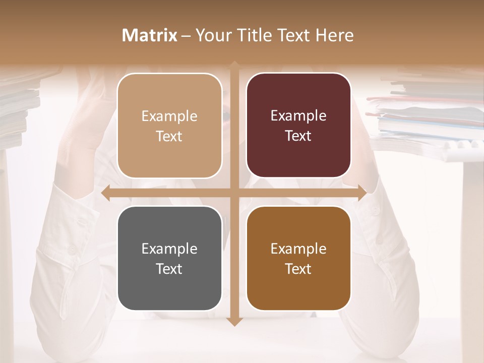 A Woman Sitting At A Desk With A Pile Of Papers PowerPoint Template