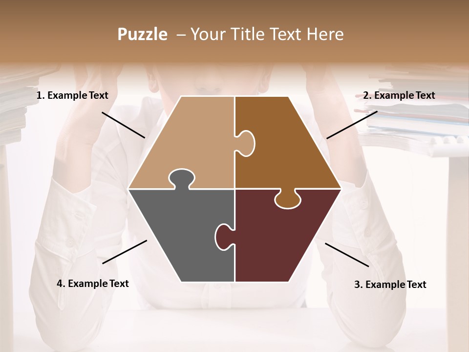 A Woman Sitting At A Desk With A Pile Of Papers PowerPoint Template
