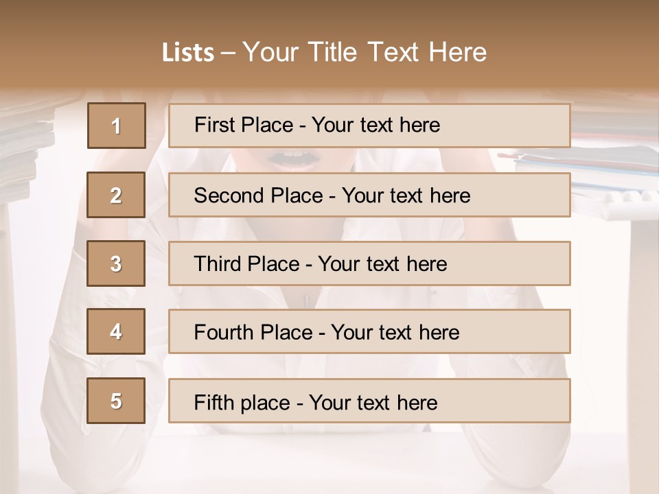 A Woman Sitting At A Desk With A Pile Of Papers PowerPoint Template