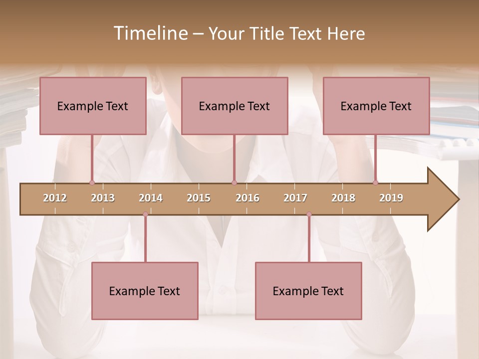 A Woman Sitting At A Desk With A Pile Of Papers PowerPoint Template