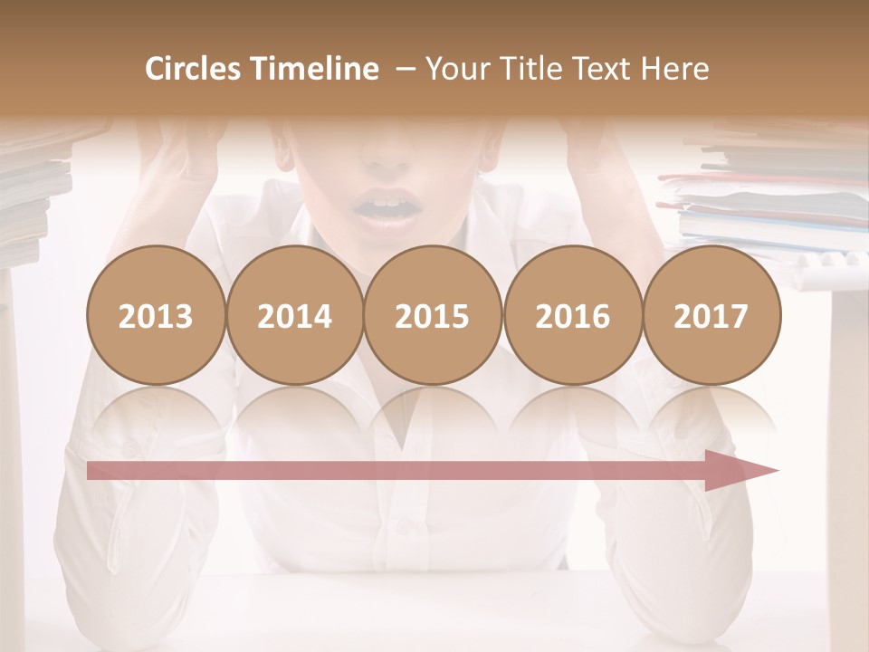 A Woman Sitting At A Desk With A Pile Of Papers PowerPoint Template