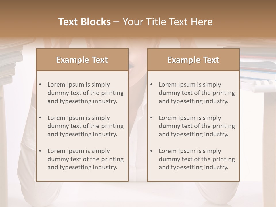 A Woman Sitting At A Desk With A Pile Of Papers PowerPoint Template