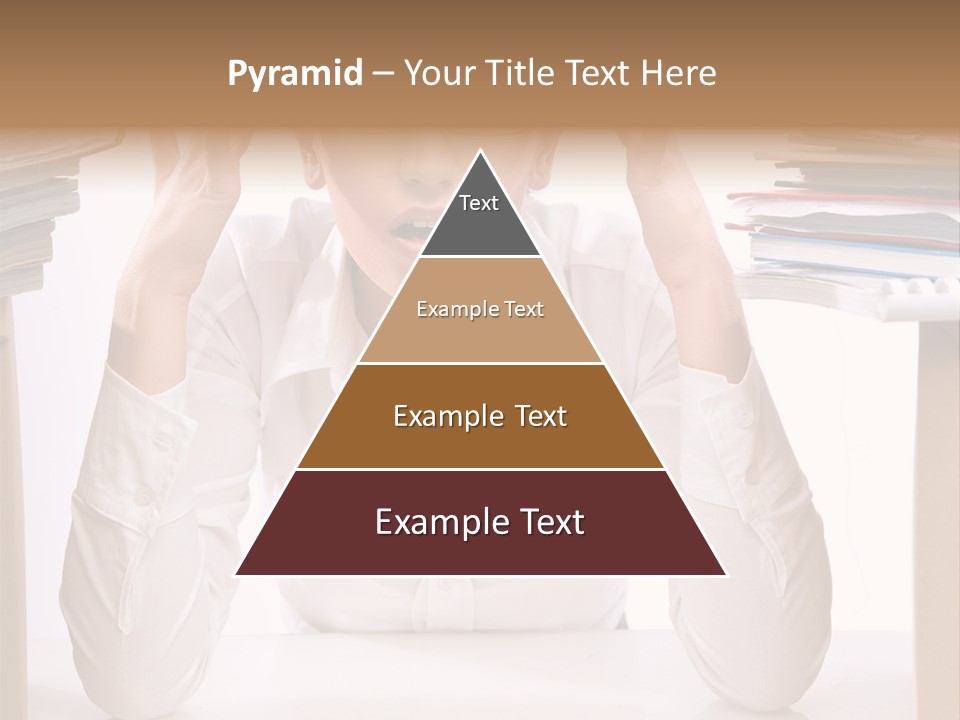 A Woman Sitting At A Desk With A Pile Of Papers PowerPoint Template