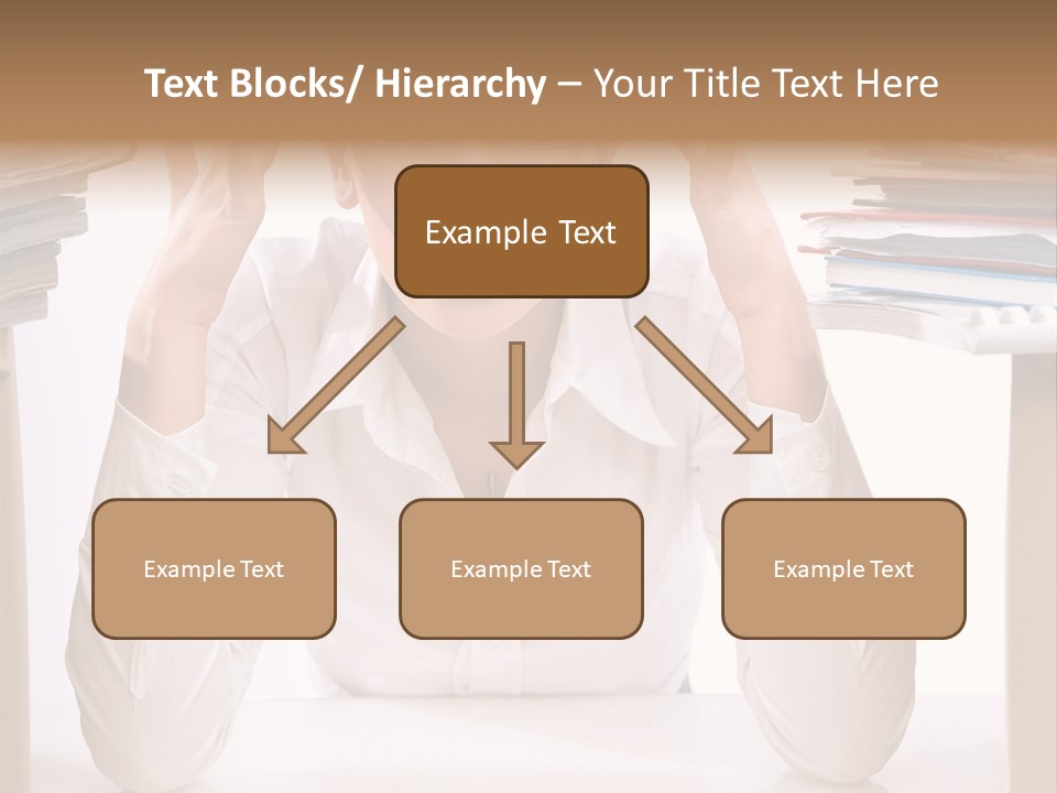 A Woman Sitting At A Desk With A Pile Of Papers PowerPoint Template