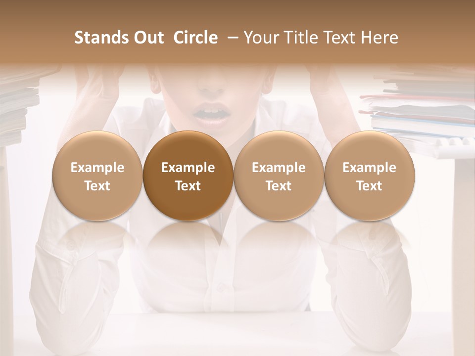 A Woman Sitting At A Desk With A Pile Of Papers PowerPoint Template