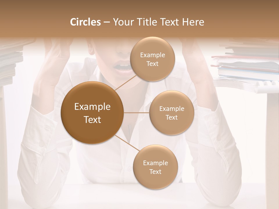 A Woman Sitting At A Desk With A Pile Of Papers PowerPoint Template