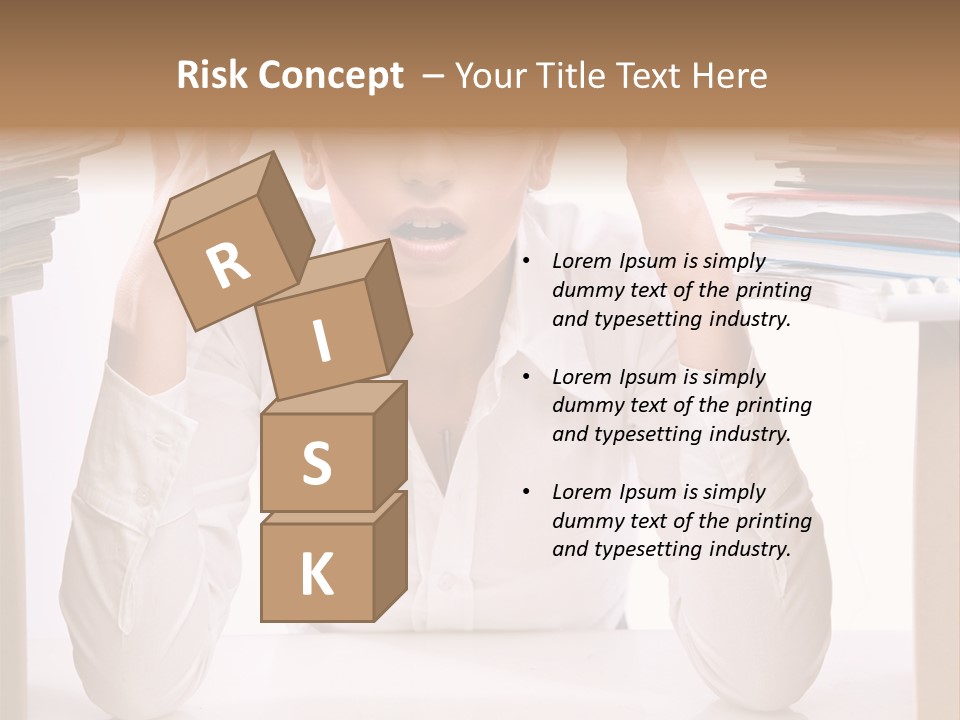 A Woman Sitting At A Desk With A Pile Of Papers PowerPoint Template