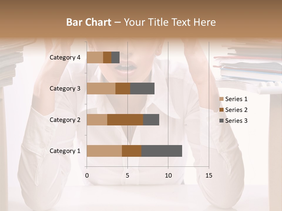 A Woman Sitting At A Desk With A Pile Of Papers PowerPoint Template