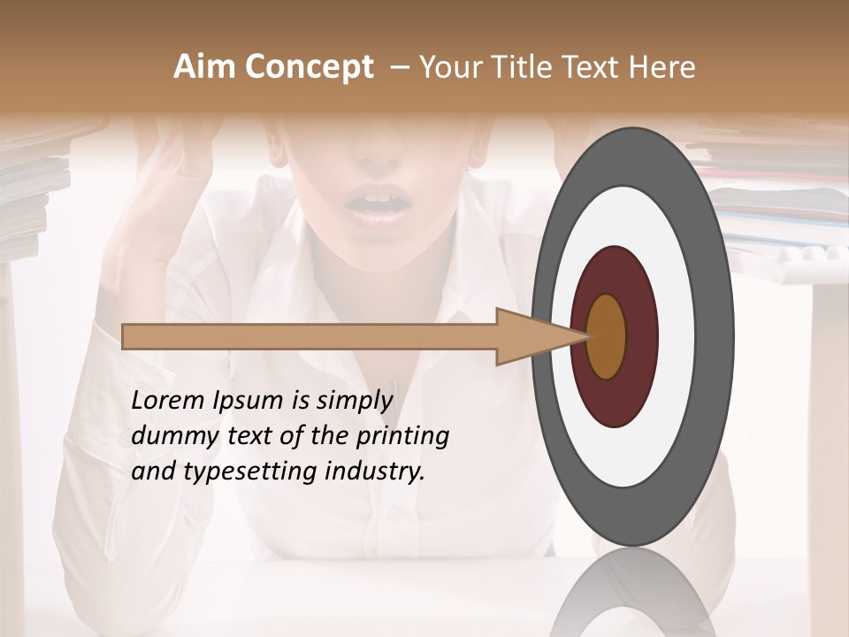 A Woman Sitting At A Desk With A Pile Of Papers PowerPoint Template