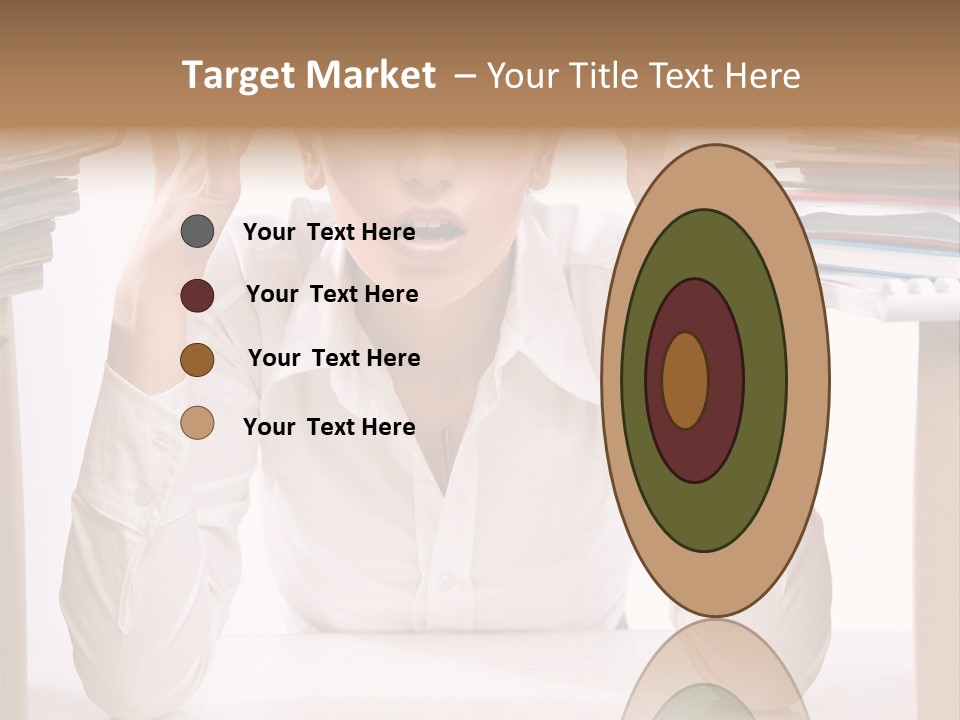 A Woman Sitting At A Desk With A Pile Of Papers PowerPoint Template