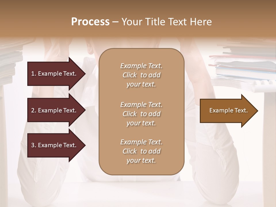 A Woman Sitting At A Desk With A Pile Of Papers PowerPoint Template