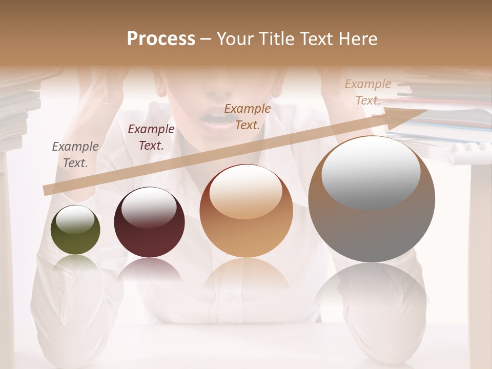 A Woman Sitting At A Desk With A Pile Of Papers PowerPoint Template