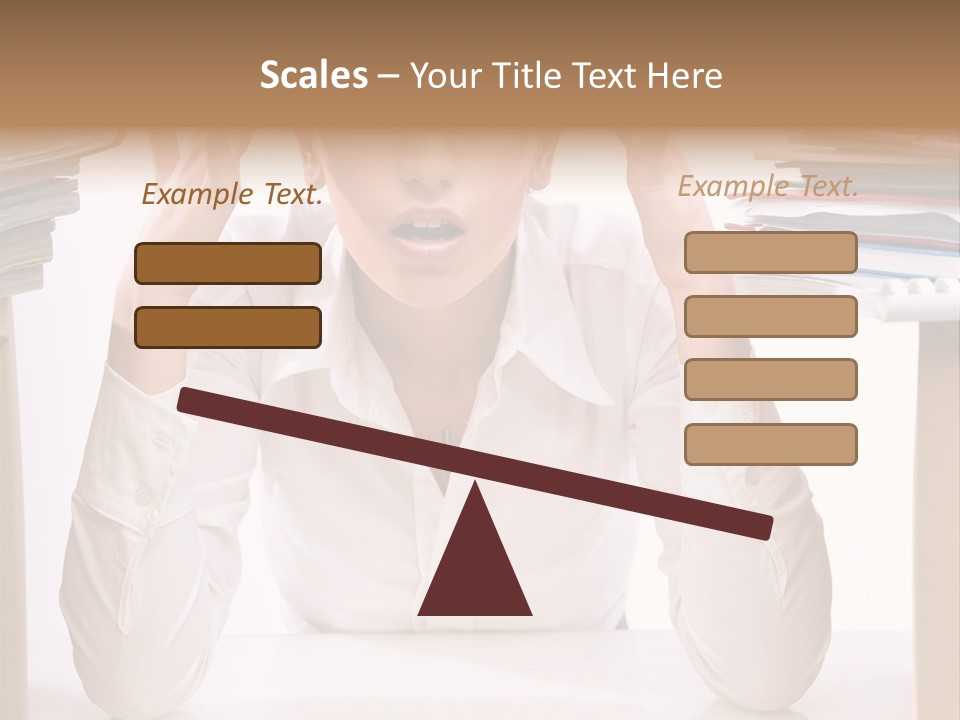 A Woman Sitting At A Desk With A Pile Of Papers PowerPoint Template