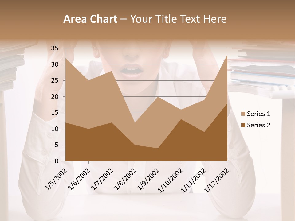 A Woman Sitting At A Desk With A Pile Of Papers PowerPoint Template
