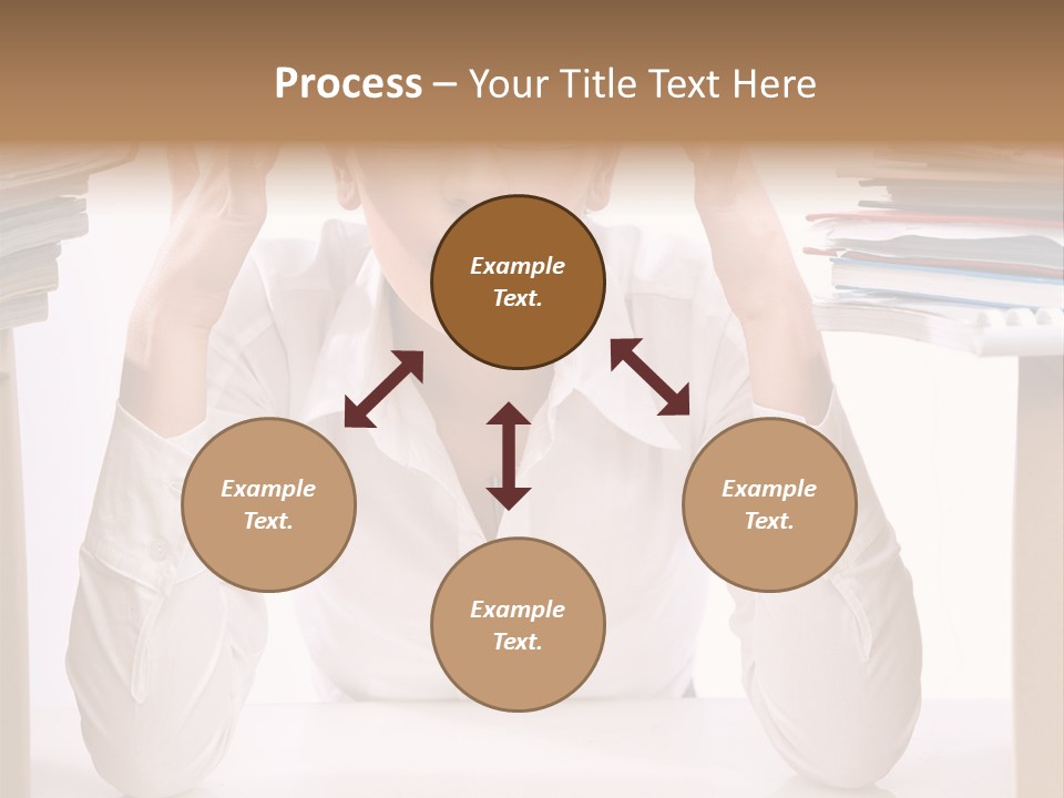 A Woman Sitting At A Desk With A Pile Of Papers PowerPoint Template