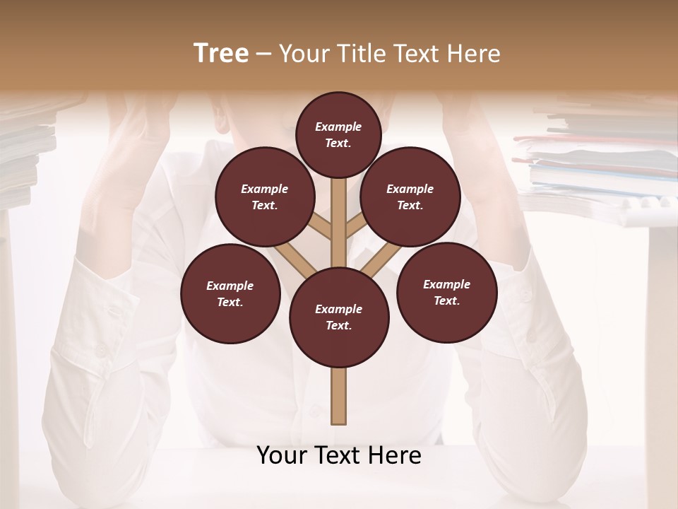 A Woman Sitting At A Desk With A Pile Of Papers PowerPoint Template