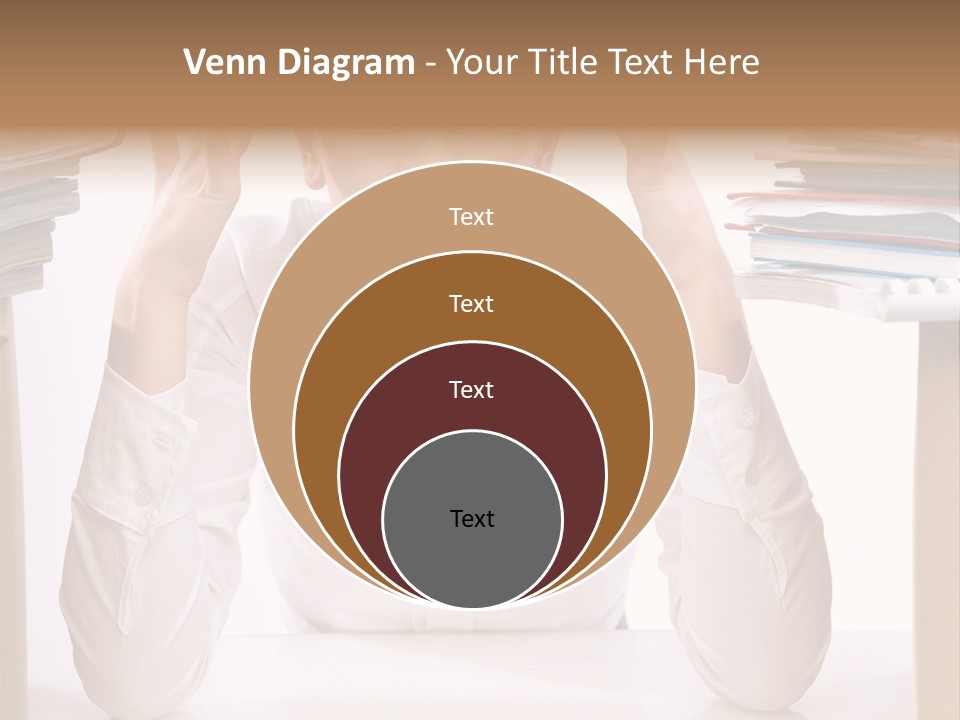 A Woman Sitting At A Desk With A Pile Of Papers PowerPoint Template