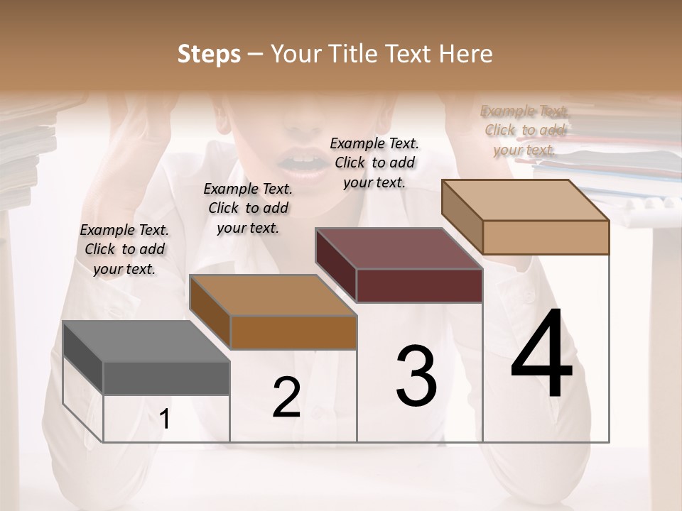 A Woman Sitting At A Desk With A Pile Of Papers PowerPoint Template