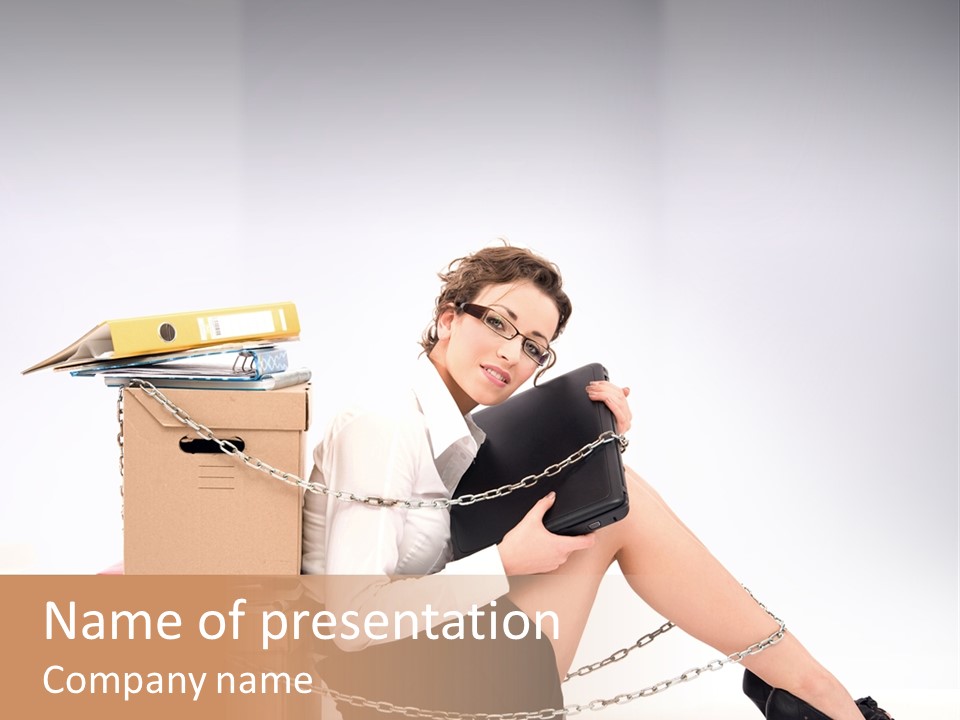 A Woman Sitting On A Box With A Chain Around Her Legs PowerPoint Template