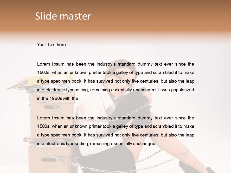 A Woman Sitting On A Box With A Chain Around Her Legs PowerPoint Template