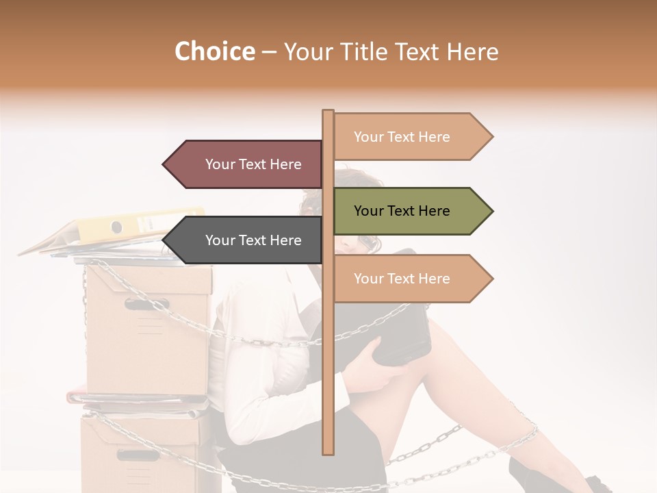 A Woman Sitting On A Box With A Chain Around Her Legs PowerPoint Template