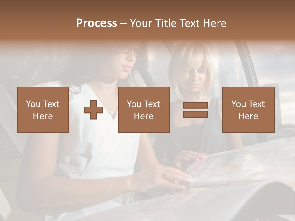 Two Women Are Looking At A Piece Of Paper PowerPoint Template