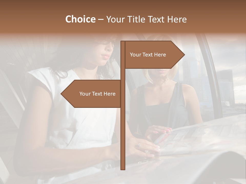 Two Women Are Looking At A Piece Of Paper PowerPoint Template