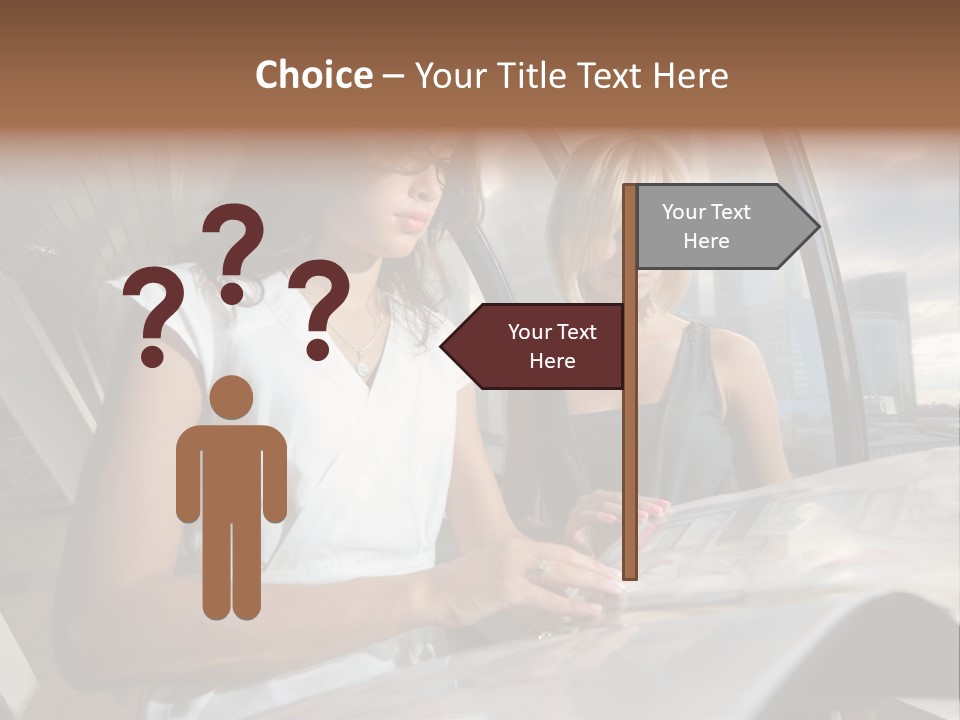 Two Women Are Looking At A Piece Of Paper PowerPoint Template