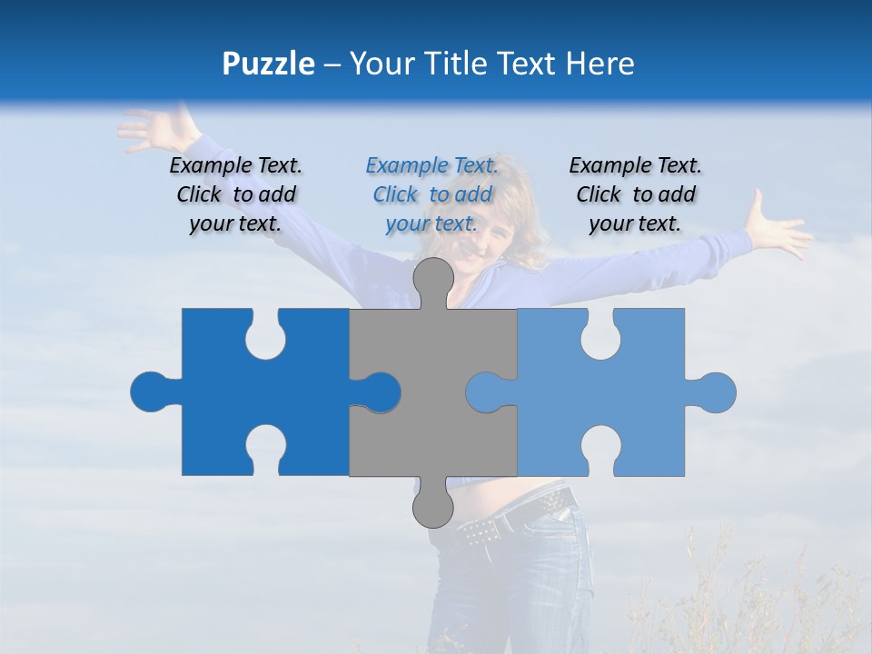 A Woman Standing In A Field With Her Arms Outstretched PowerPoint Template