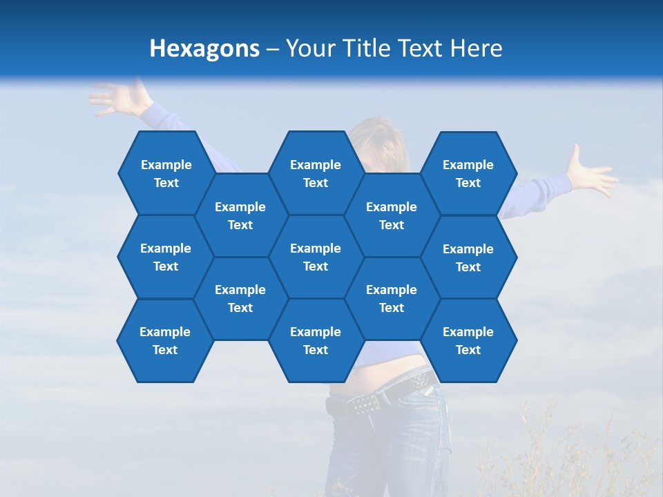 A Woman Standing In A Field With Her Arms Outstretched PowerPoint Template