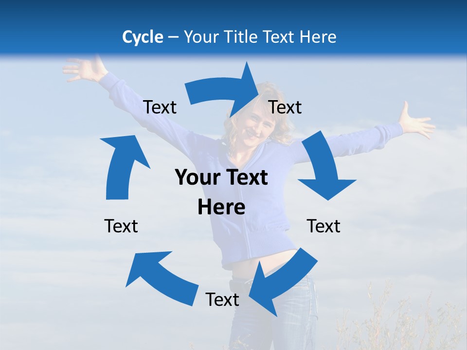 A Woman Standing In A Field With Her Arms Outstretched PowerPoint Template