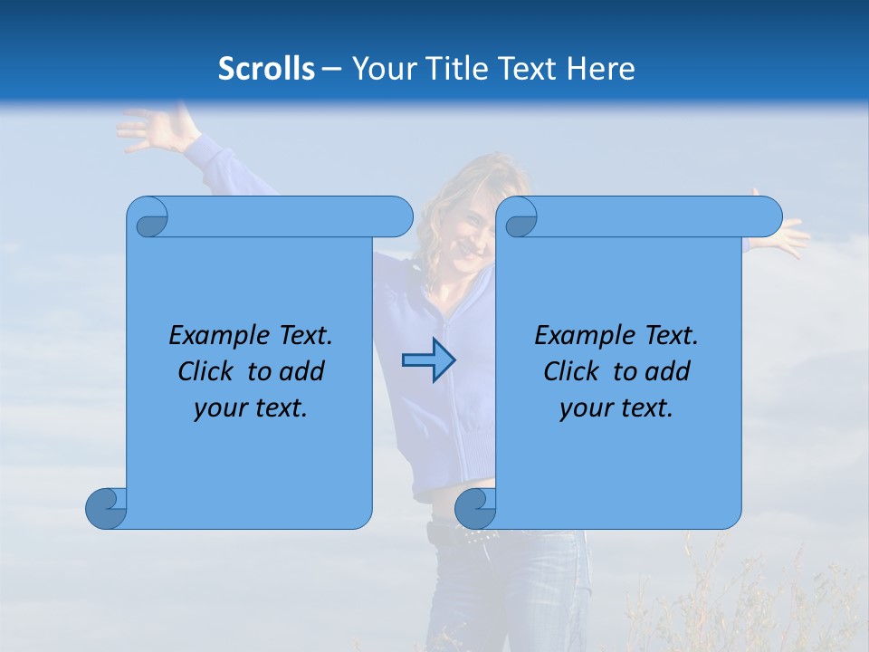 A Woman Standing In A Field With Her Arms Outstretched PowerPoint Template