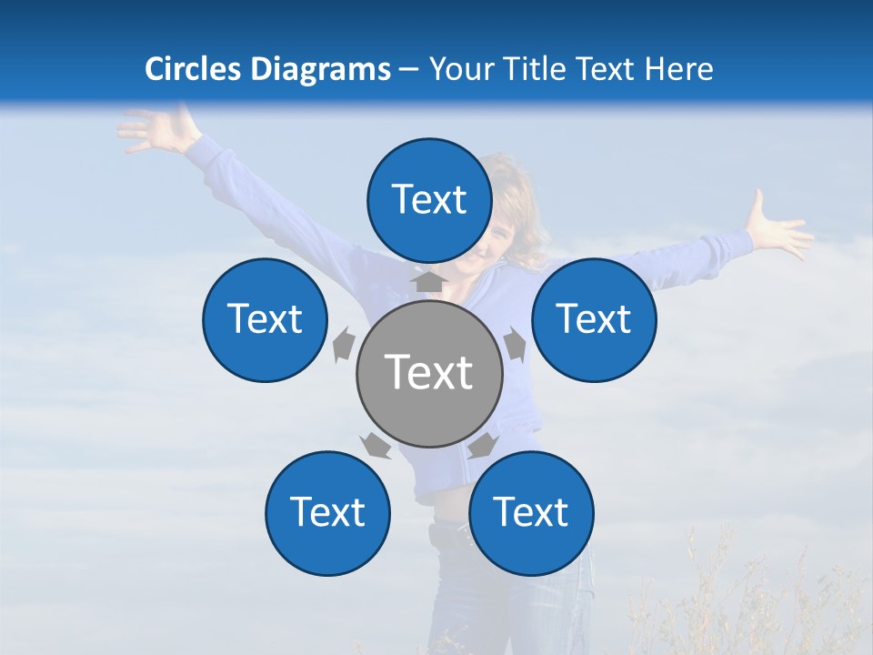 A Woman Standing In A Field With Her Arms Outstretched PowerPoint Template