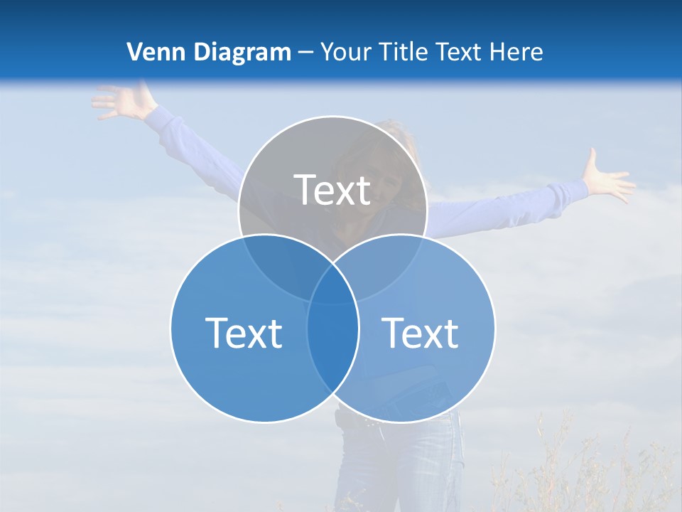 A Woman Standing In A Field With Her Arms Outstretched PowerPoint Template