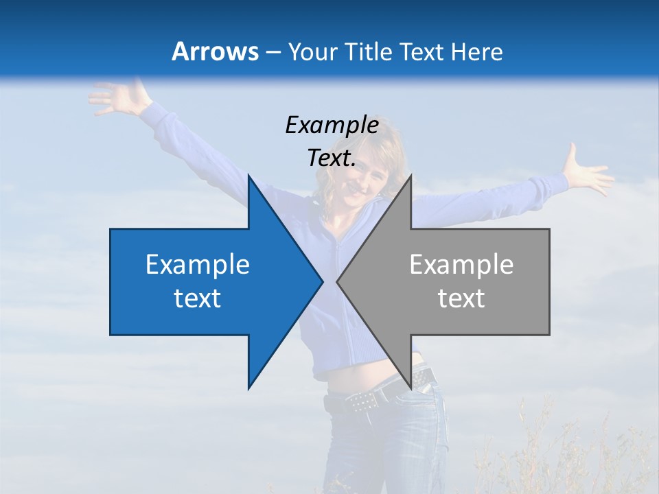 A Woman Standing In A Field With Her Arms Outstretched PowerPoint Template