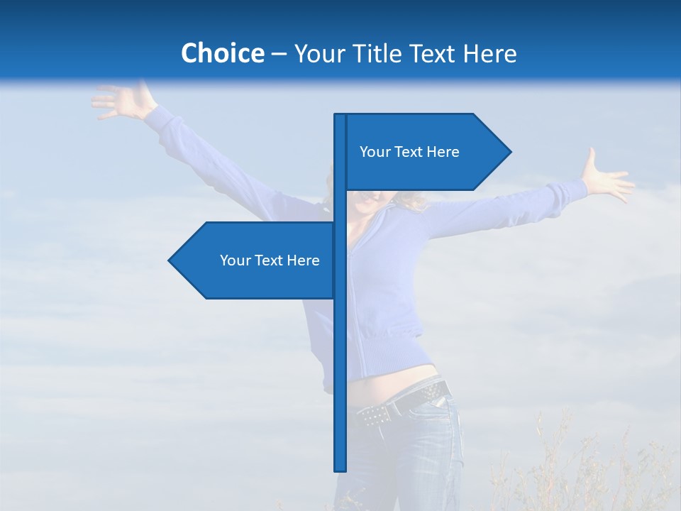A Woman Standing In A Field With Her Arms Outstretched PowerPoint Template