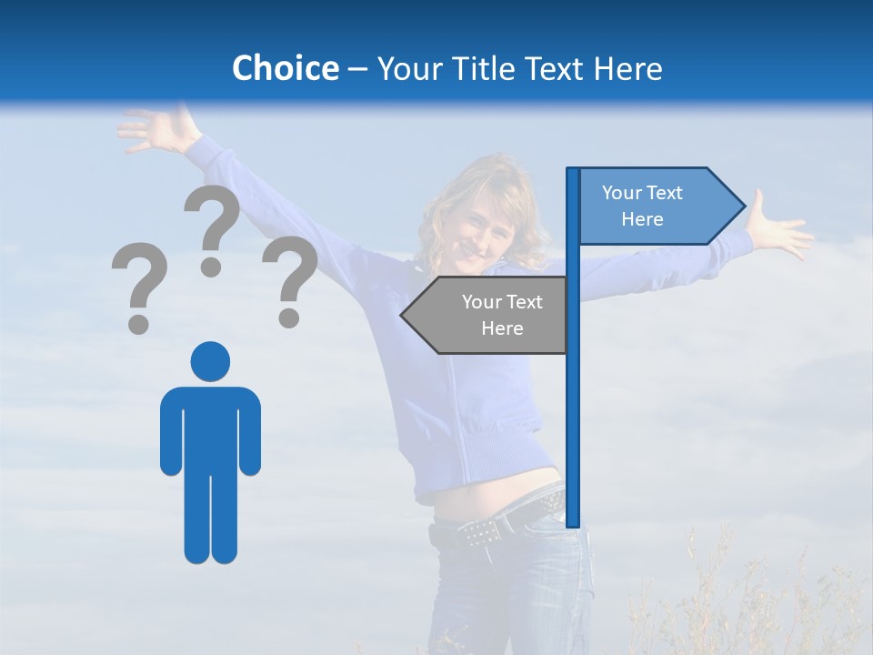 A Woman Standing In A Field With Her Arms Outstretched PowerPoint Template