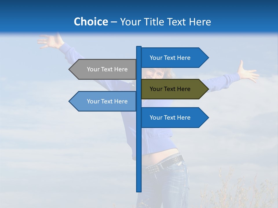A Woman Standing In A Field With Her Arms Outstretched PowerPoint Template
