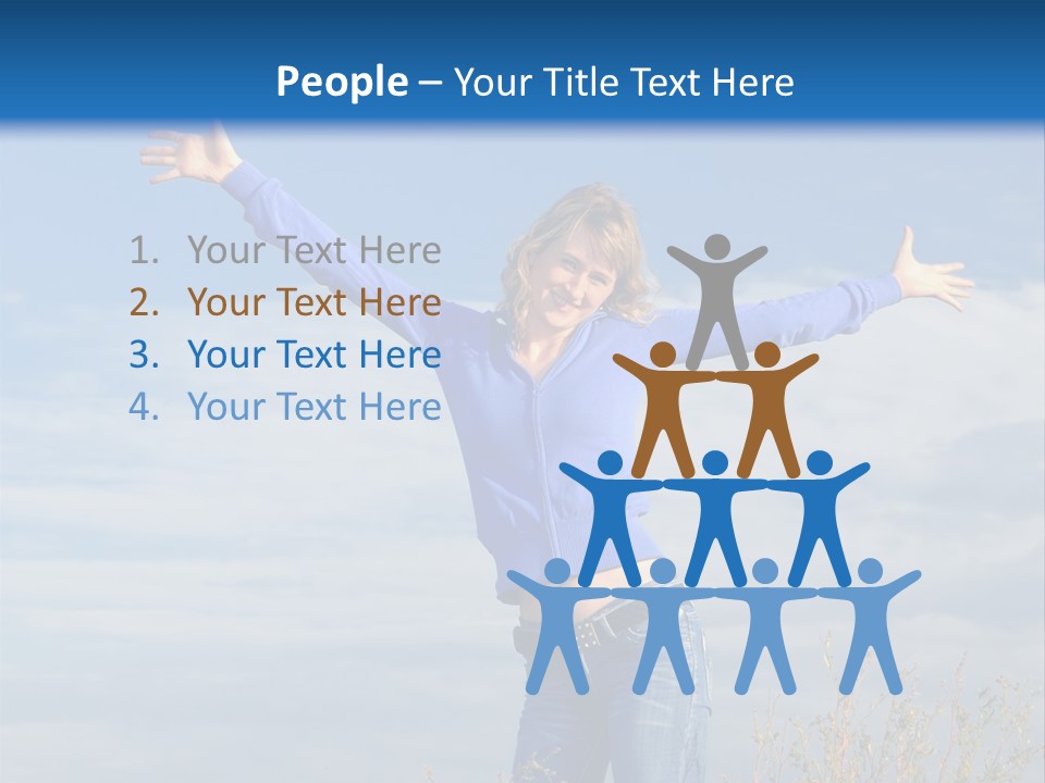 A Woman Standing In A Field With Her Arms Outstretched PowerPoint Template