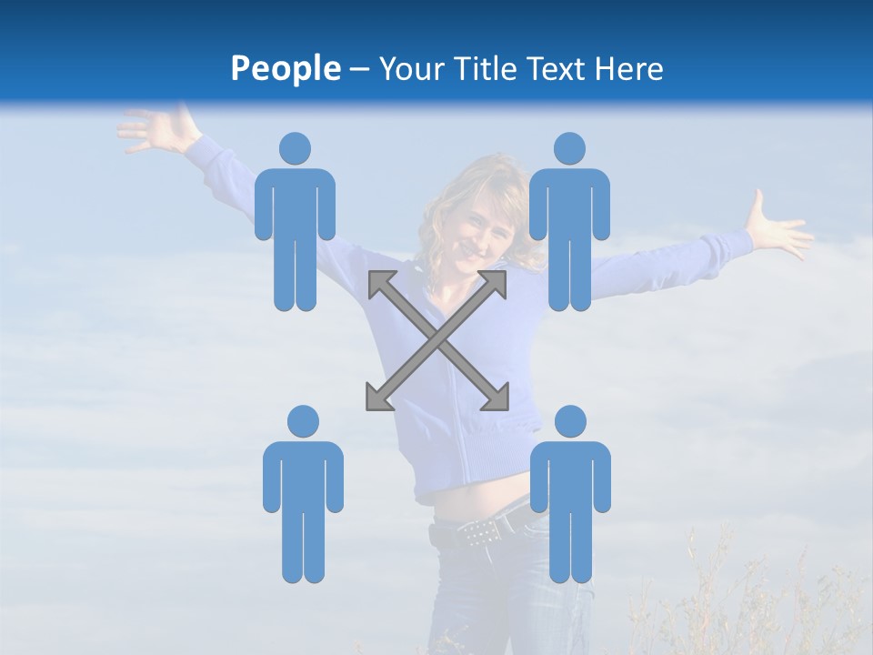A Woman Standing In A Field With Her Arms Outstretched PowerPoint Template