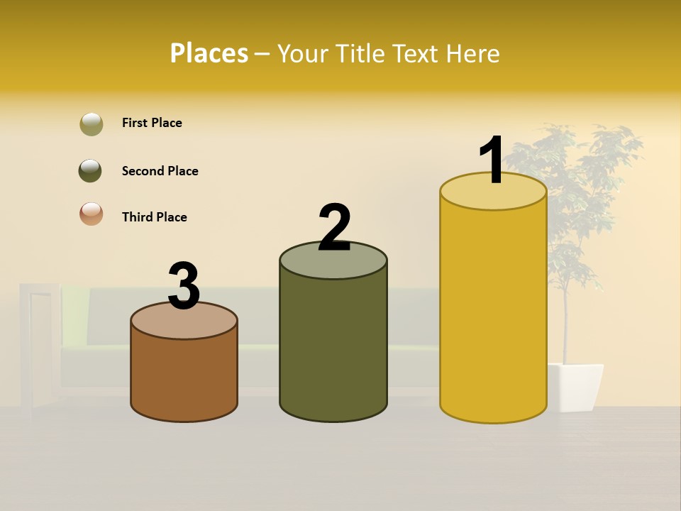 A Green Couch Sitting Next To A Potted Plant PowerPoint Template