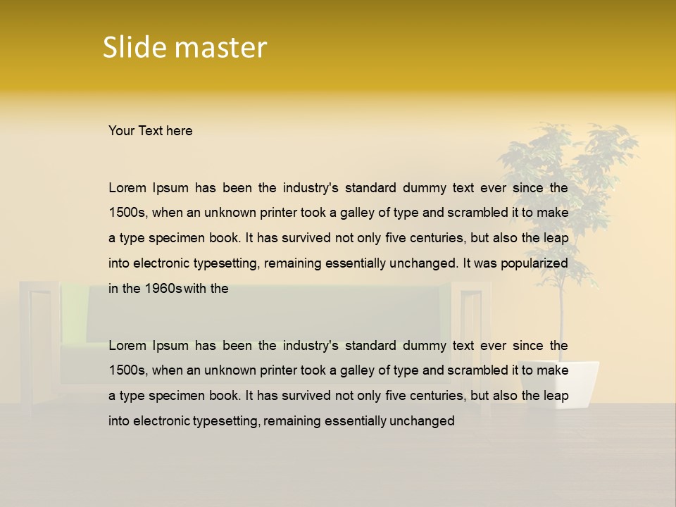 A Green Couch Sitting Next To A Potted Plant PowerPoint Template