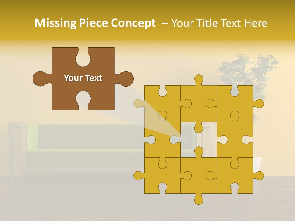 A Green Couch Sitting Next To A Potted Plant PowerPoint Template