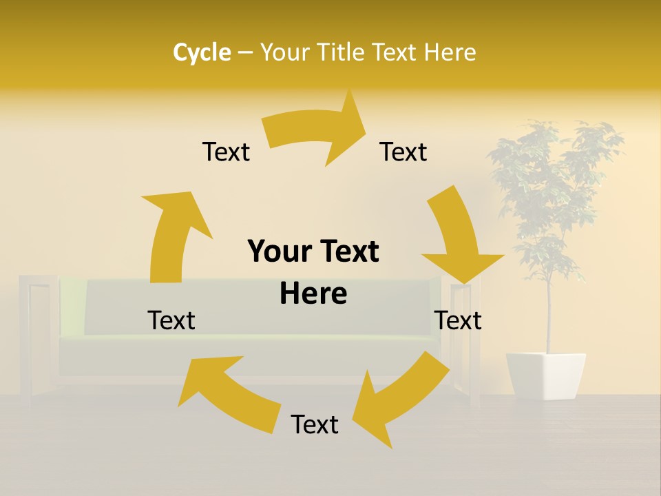 A Green Couch Sitting Next To A Potted Plant PowerPoint Template