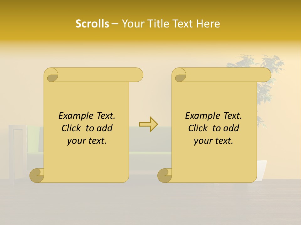 A Green Couch Sitting Next To A Potted Plant PowerPoint Template