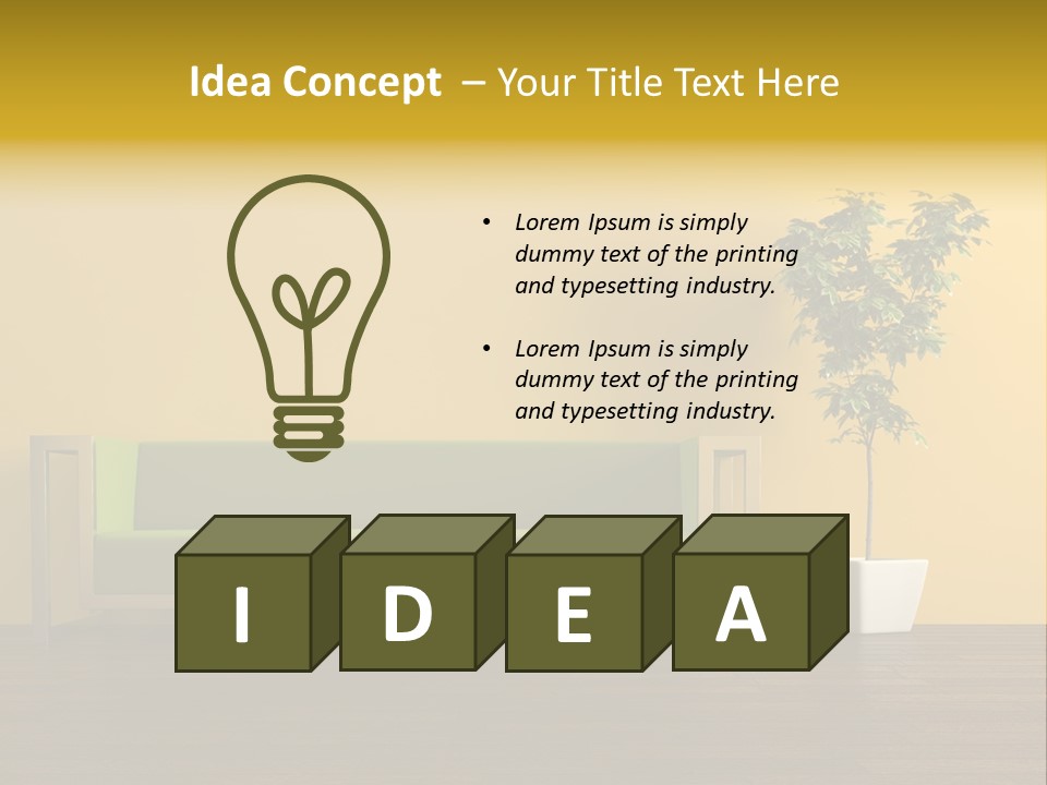 A Green Couch Sitting Next To A Potted Plant PowerPoint Template